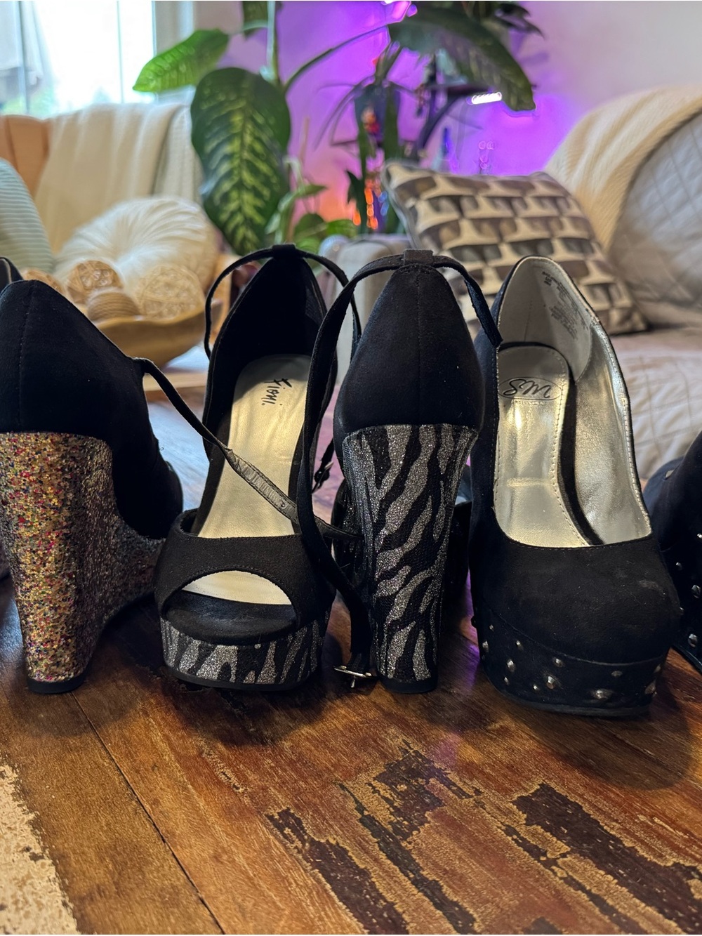 Black Platform Heels with Zebra Print Accent